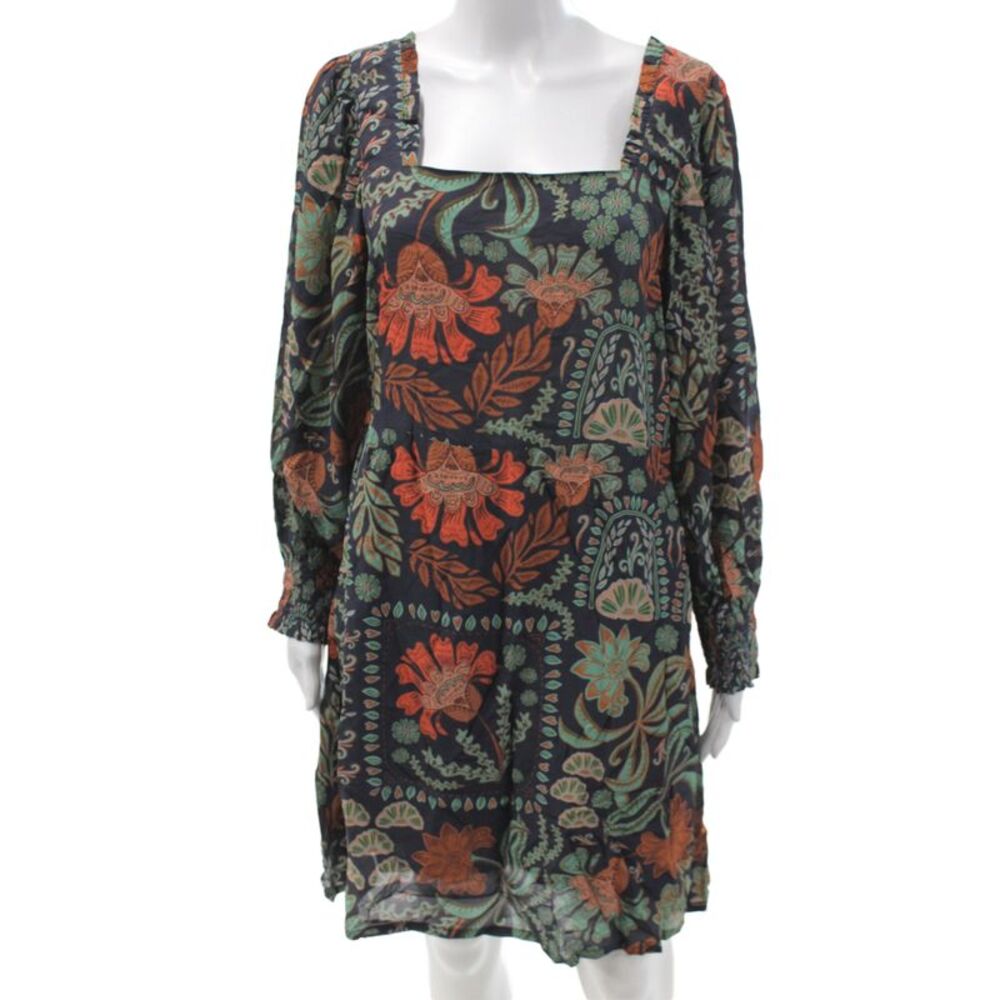 Spartina 449 Womens Floral Shift Dress Square Neck Long Sleeve Size S